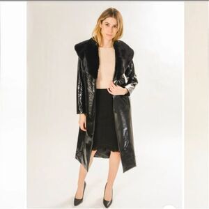 Area Stars Nordstrom Black Long Jacket With Faux Fur Lapel Size Medium New